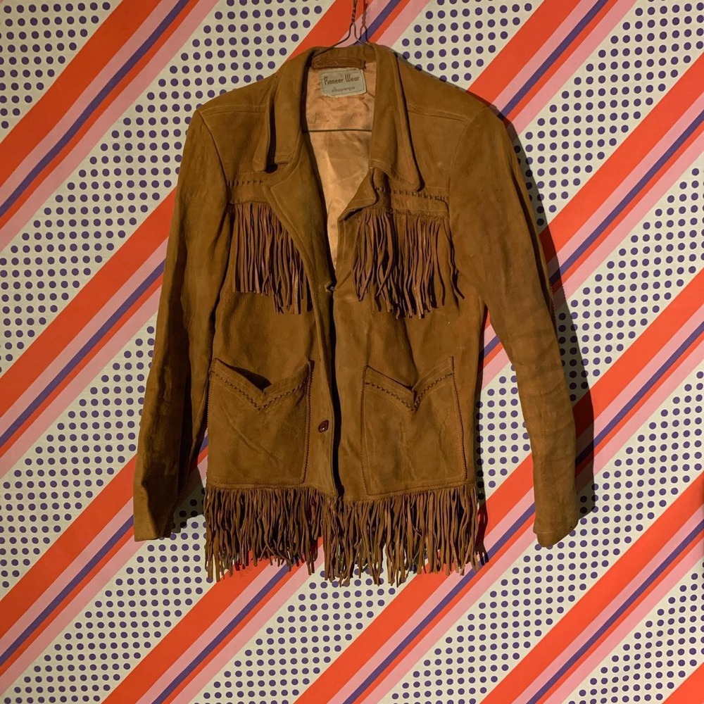 Vintage Pioneer Wear Brown Suede Leather Fringe Western Jacket 1960s Womens S